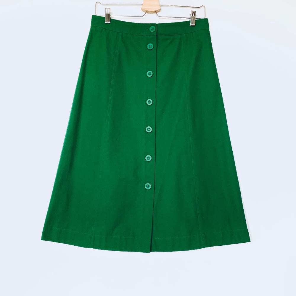 QL2 Denim Jean High Waist Emerald Green Buttoned Italian Knee Length Skirt